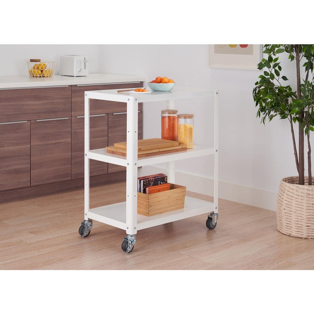 3-Tier Metal Utility Cart with Wheels in White - Hercitys