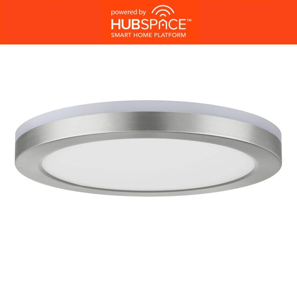 12 in. LED Flush Mount Smart CCT and RGB Selectable Brushed Nickel Finish with Night Light Powered by Hubspace - Hercitys