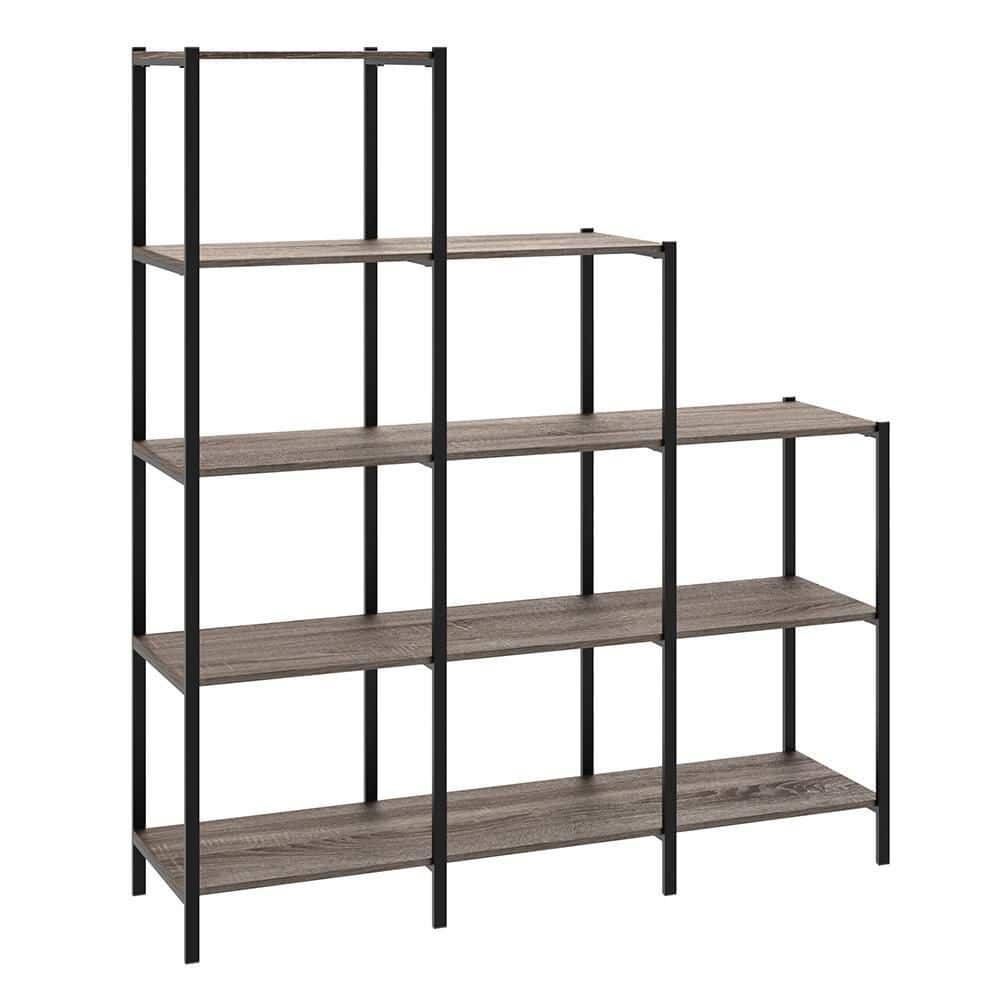 5-Tier Weathered Gray Freestanding Shelving Unit for Living Rooms and Home Offices - Hercitys