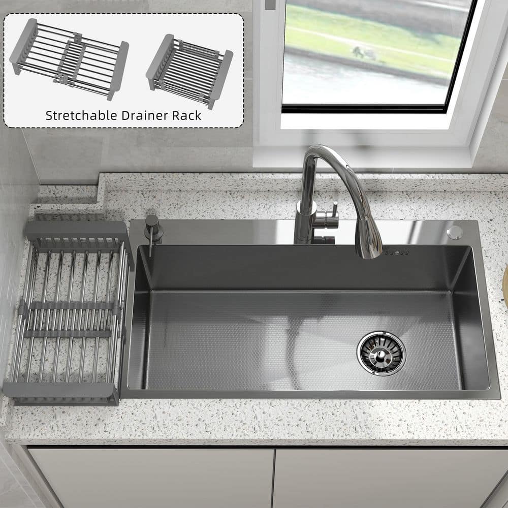 30 in. Drop-In/Undermount Single Bowl 16 Gauge Silver Stainless Steel Kitchen Sink with Faucet and Soap Dispenser - Hercitys