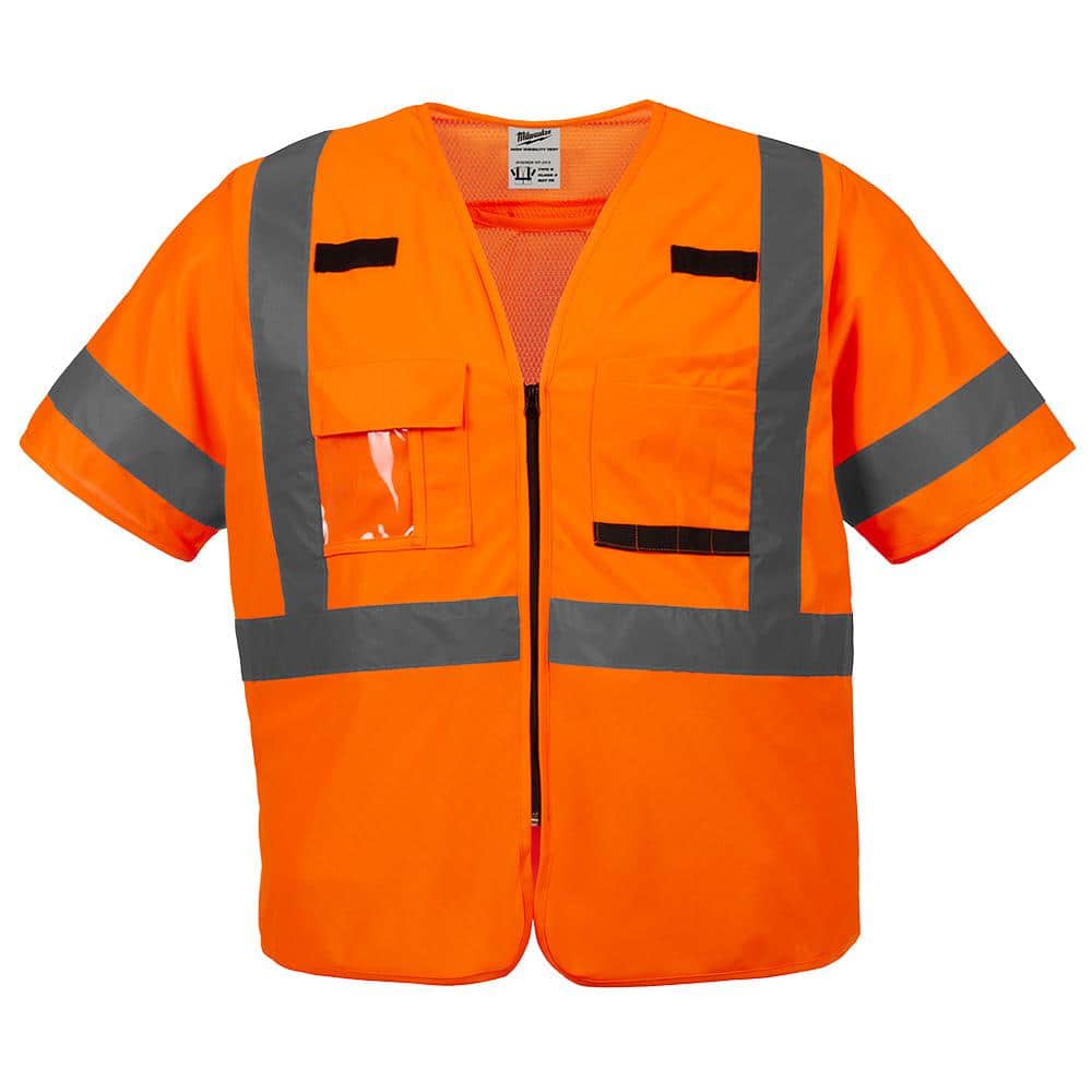 4X-Large/5X-Large Orange Class-3 High Visibility Safety Vest with 10-Pockets and Sleeves - Hercitys