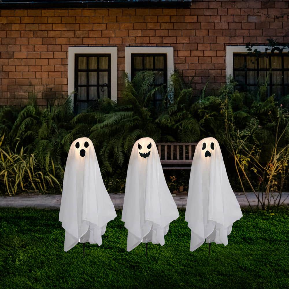20 in. Height Halloween Battery Operated Lighted Ghosts Yard Stakes – Set of 3 - Hercitys