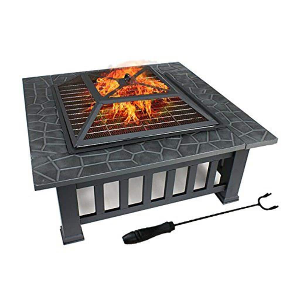 32 in. x 12.4 in. Square Iron Charcoal Gray Upland Fire Pit with Cover - Hercitys