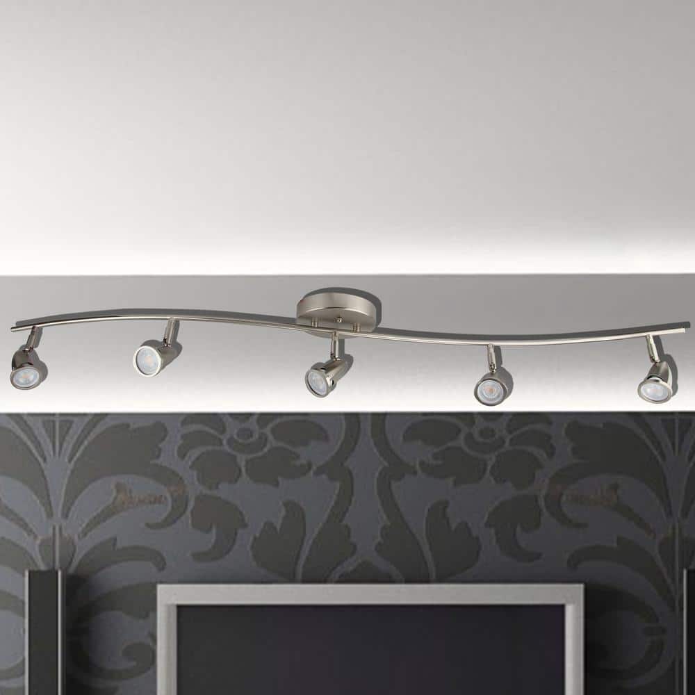 52 in. 5-Light Brushed Nickel Integrated LED Flush Mount Ceiling and Wall Light - Hercitys