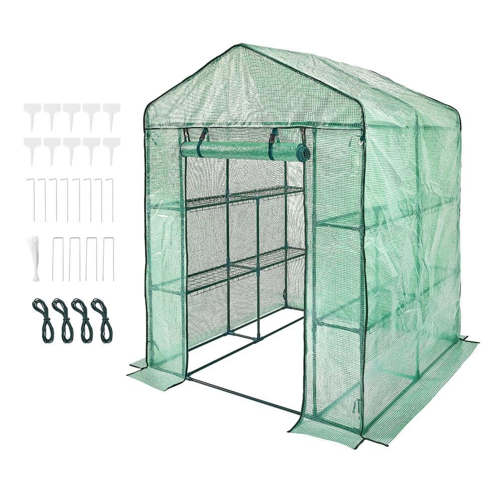 4.6 x 4.6 x 6.6 ft. Walk-in Greenhouse with Shelves, PE Cover, Zipper Door, Steel Frame, for Planting and Storage - Hercitys