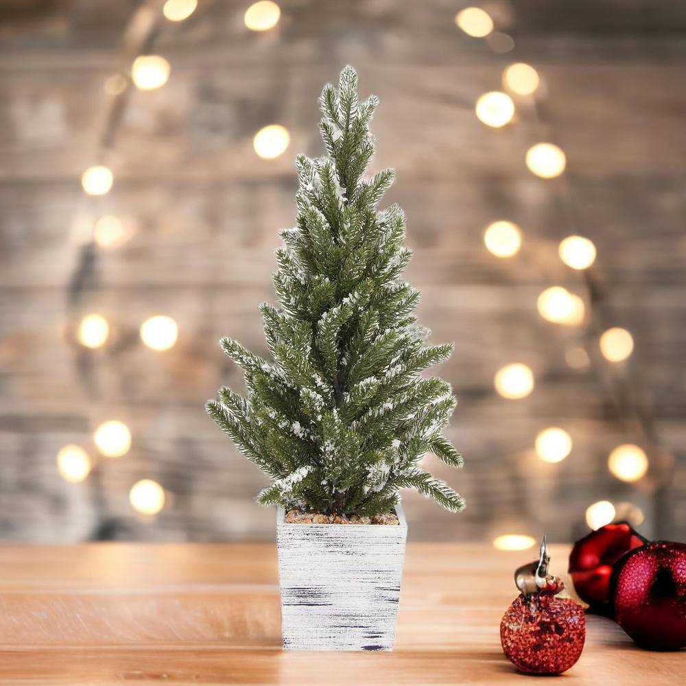 24 in. Christmas Unlit Pine Tree Centerpiece in White Wooden Pot - Hercitys