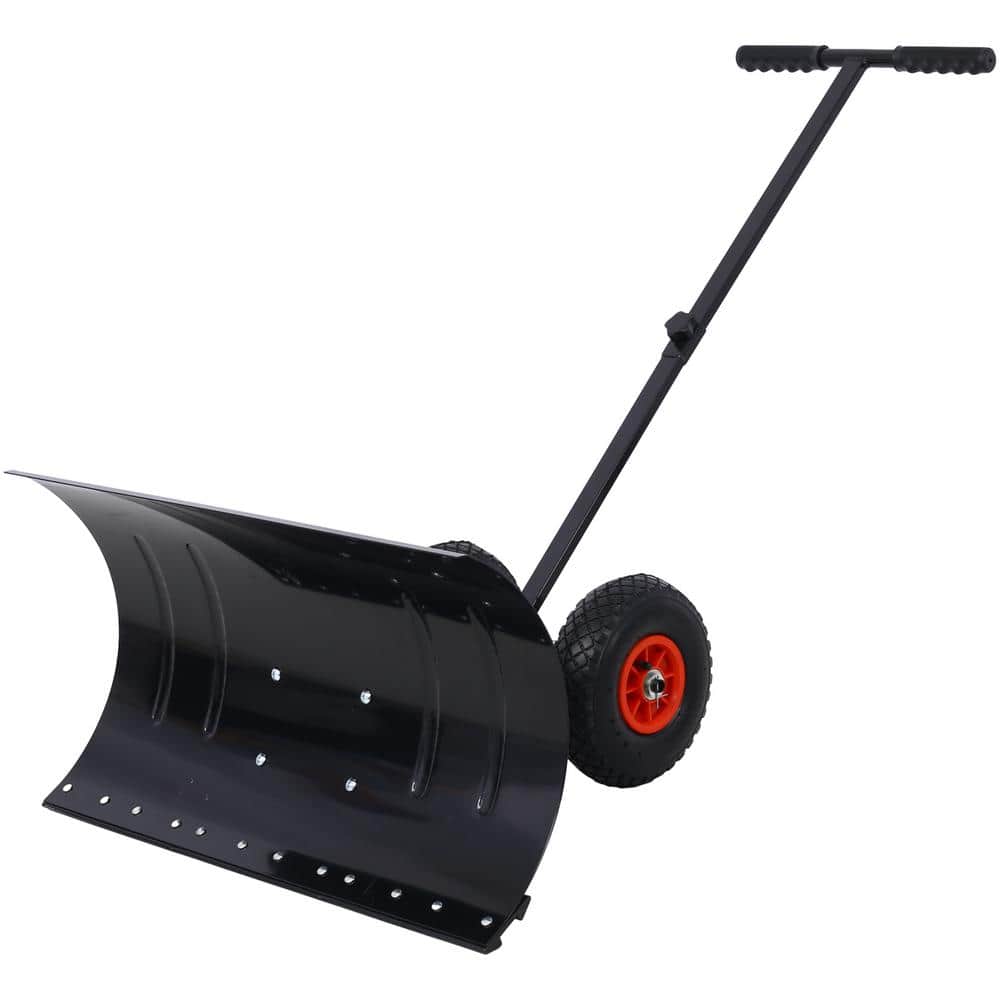 47 in. Black Metal Handle Steel Snow Shovel with Wheels, Cushioned Adjustable Angle Handle Snow Removal Tool - Hercitys