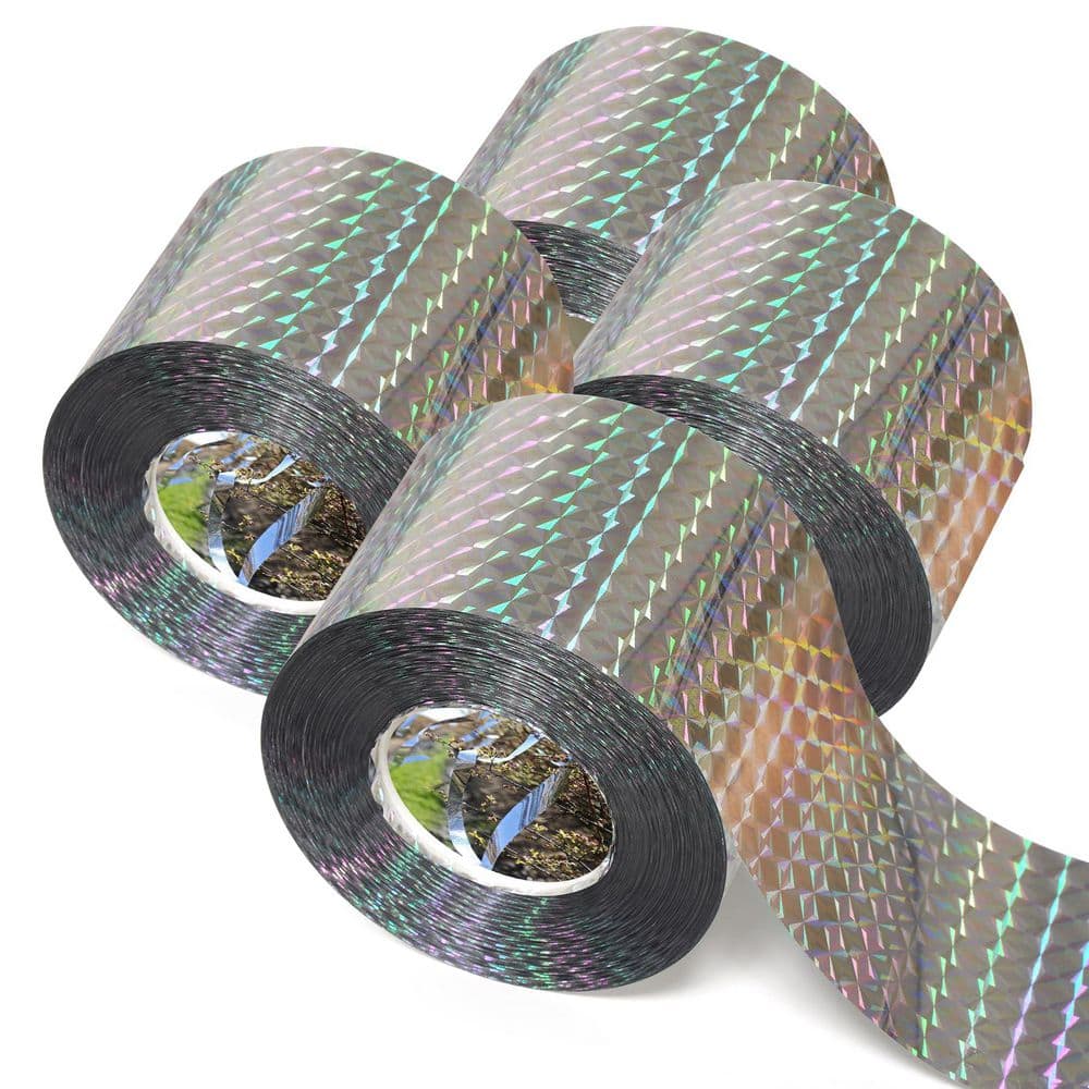 4-Pack Bird Scare Tape Ribbon, Reflective Tape Keep Birds Away Outdoor, Double Side Bird Flash Tape - Hercitys