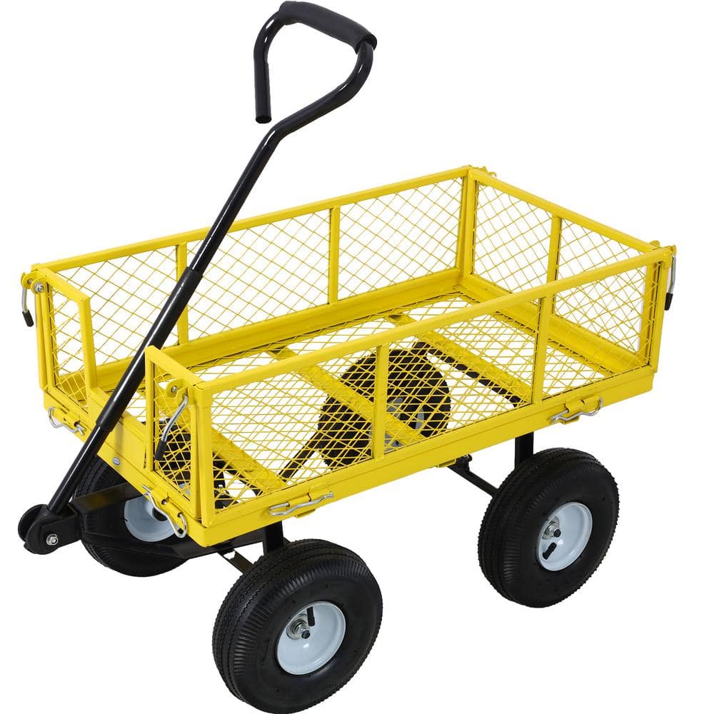 3 cu. ft. 550 lbs. Capacity Steel Utility Garden Cart with Folding Sides, Yellow - Hercitys