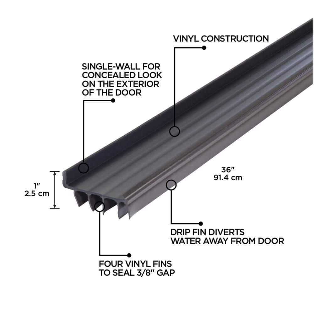1 in. x 36 in. Brown Vinyl Concealed Screw/Nail-on Door Bottom Weatherstripping - Hercitys