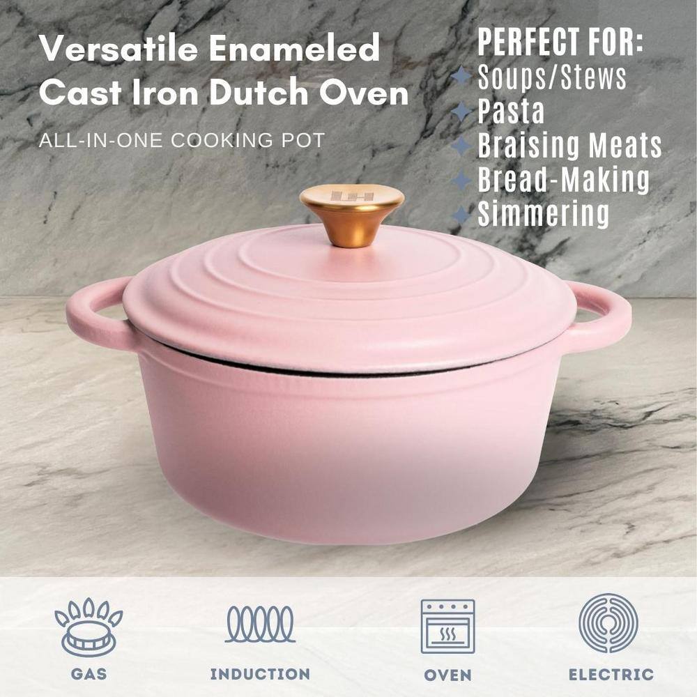 2.8 qt. Round Cast Iron Dutch Oven in Matte Pink with Lid - Hercitys