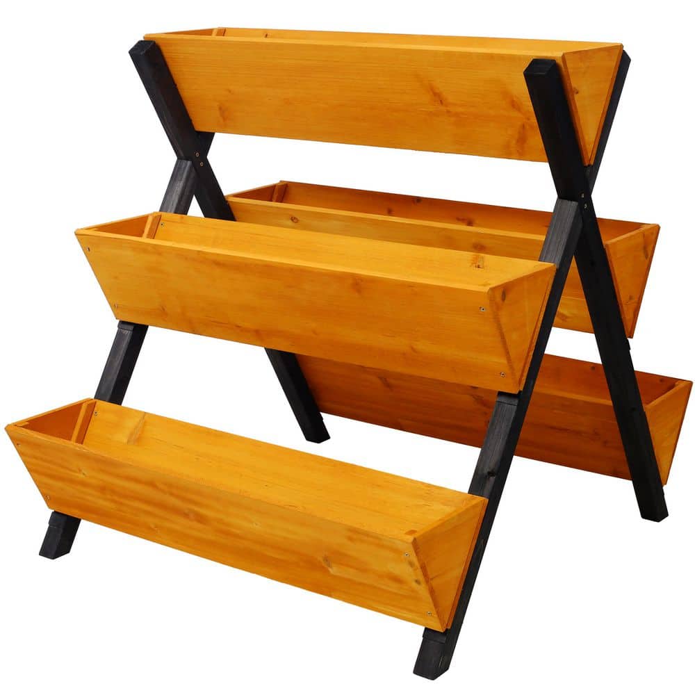 34.6 in. x 29.5 in. x 32.6 in. Brown Wooden 3-Tier Raised Garden Bed with Legs-Kit for Flowers, Herbs, and Vegetables - Hercitys
