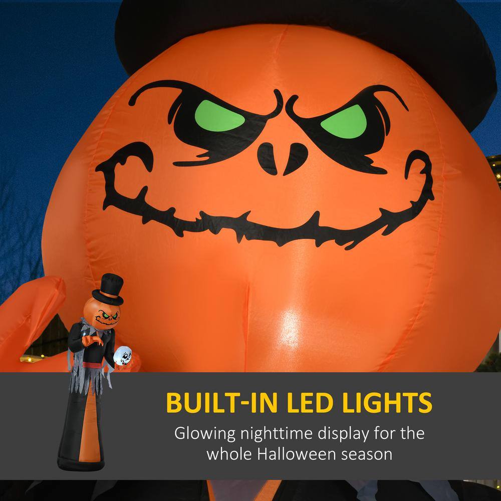 12 ft. LED Pumpkin Reaper with Skeleton Skull Halloween Inflatable - Hercitys