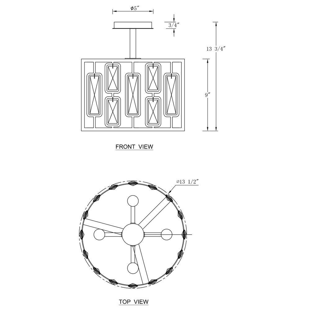 13.5 in. 4-Light Black Semi Flush Mount with Clear Crystals - Hercitys