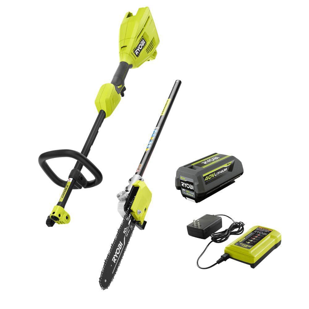 40V Expand-It Cordless Battery Attachment Capable Powerhead Kit & Pole Saw with 4.0 Ah Battery and Charger - Hercitys