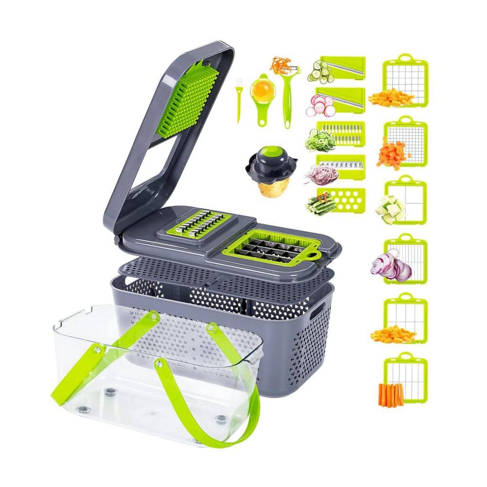 22-in-1 Vegetable Chopper with Container, Multi Kitchen Tool with Lemon Squeezer-13 Blades - Hercitys
