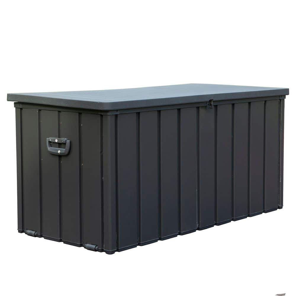 100 Gal. Gray Steel Deck Box Large Outdoor Patio Storage Box Waterproof, Outside Deck Box with Lockable Resin Lid - Hercitys