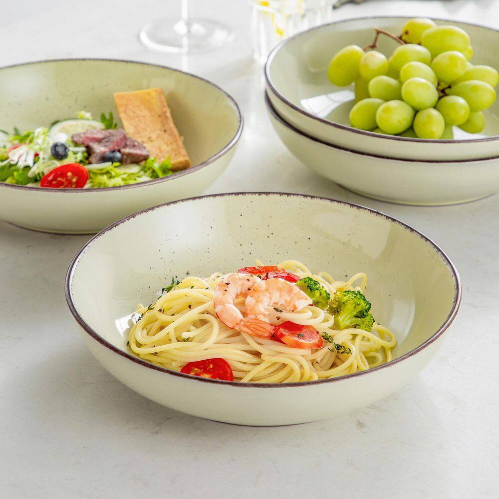 45 fl. oz. Cream Stoneware Pasta Bowls Set of 4 Serving Bowls Soup Bowls Salad Bowls - Hercitys