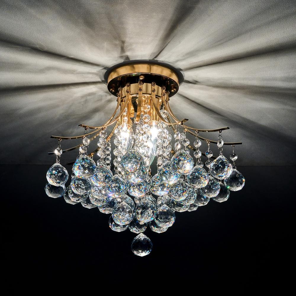 15.4 in. 3-Light Gold Crystal Chandelier Flush Mount Ceiling Light Fixture - Hercitys