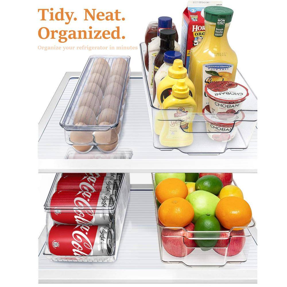 4 Pack Clear Plastic Storage Bins for fridge and Pantry organizer set - Hercitys