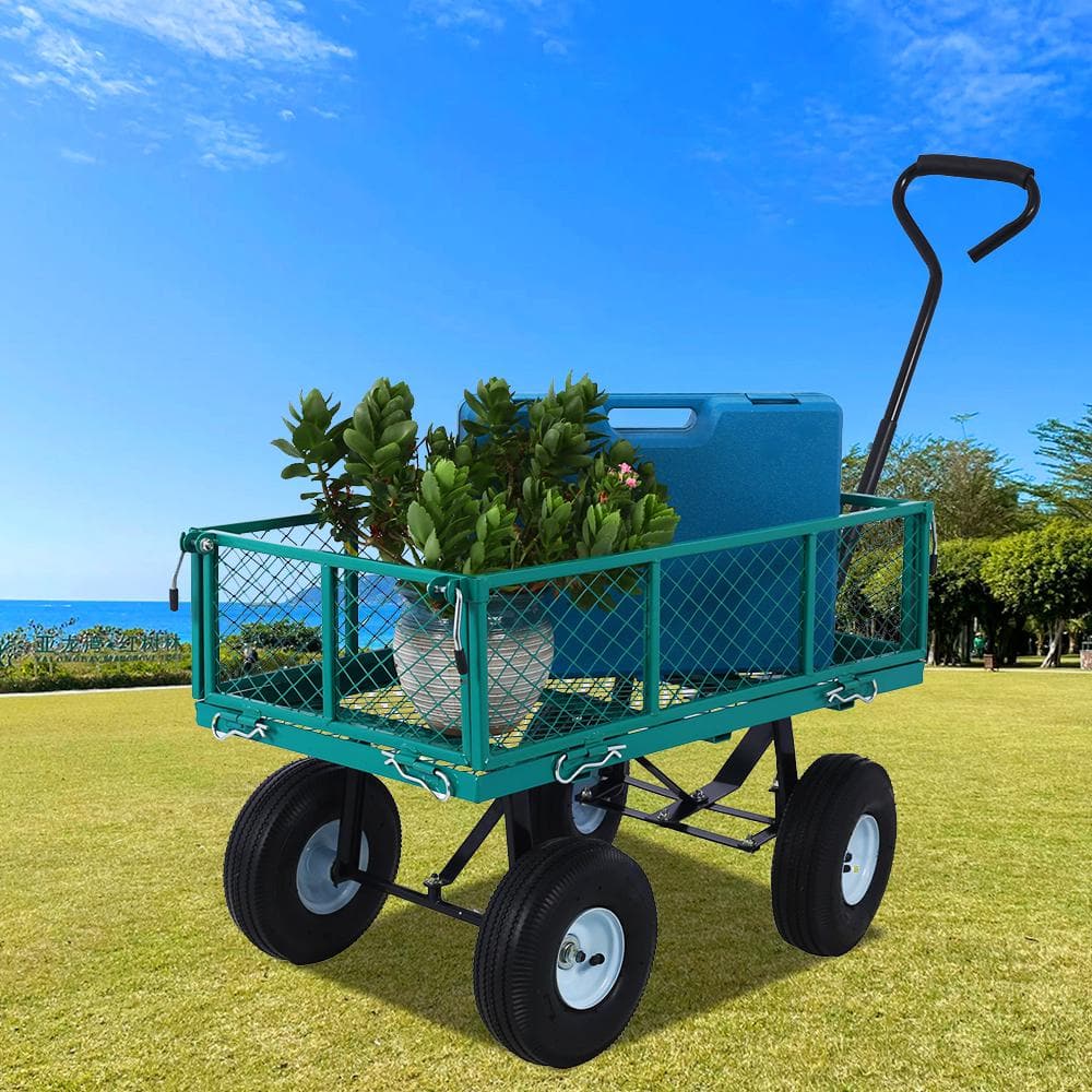3 cu. ft. Steel Garden Cart Steel Mesh Removable Sides, 550 lbs. Capacity in Green - Hercitys