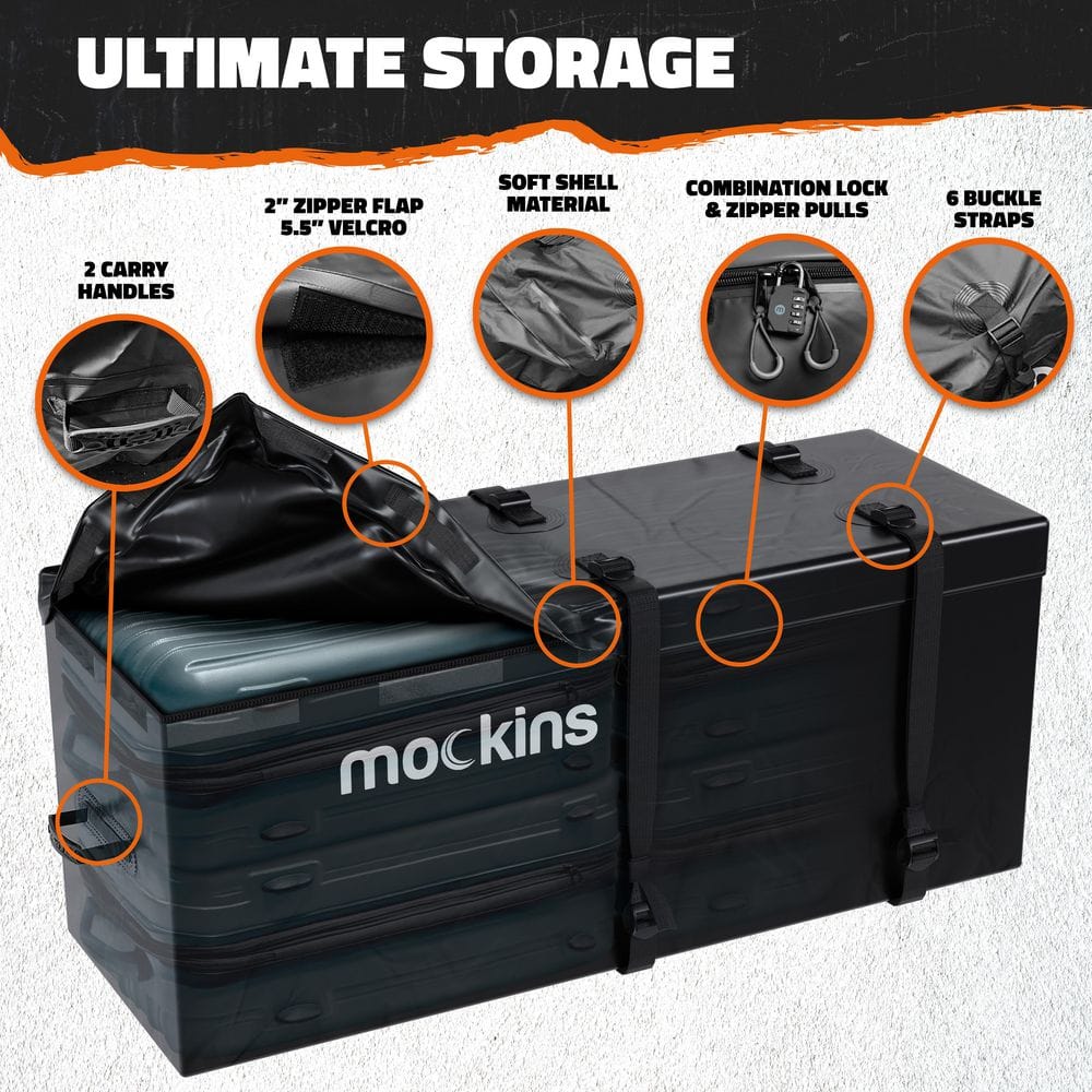 16 Cu Ft. Waterproof Hitch Cargo Carrier Bag (58 in. x 20 in. x 24 in.) with 3-Buckle Straps, Lock and Carry Case - Hercitys