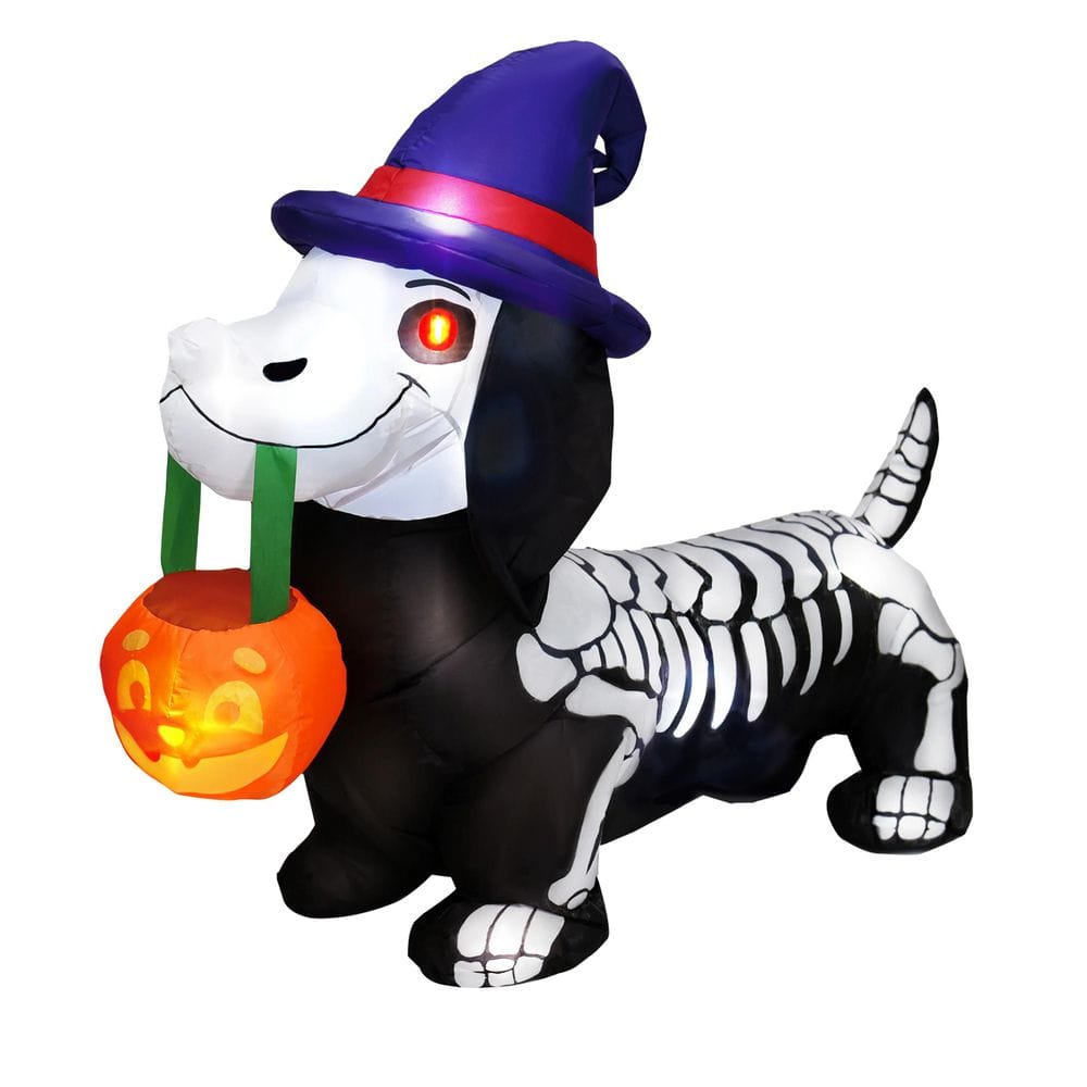 5 ft. LED Halloween Skeleton Dog and Pumpkin Inflatable - Hercitys