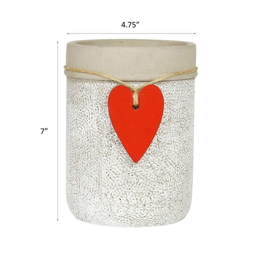 4.75 in. Whitewash Cement Heart Vase Planter - Hercitys