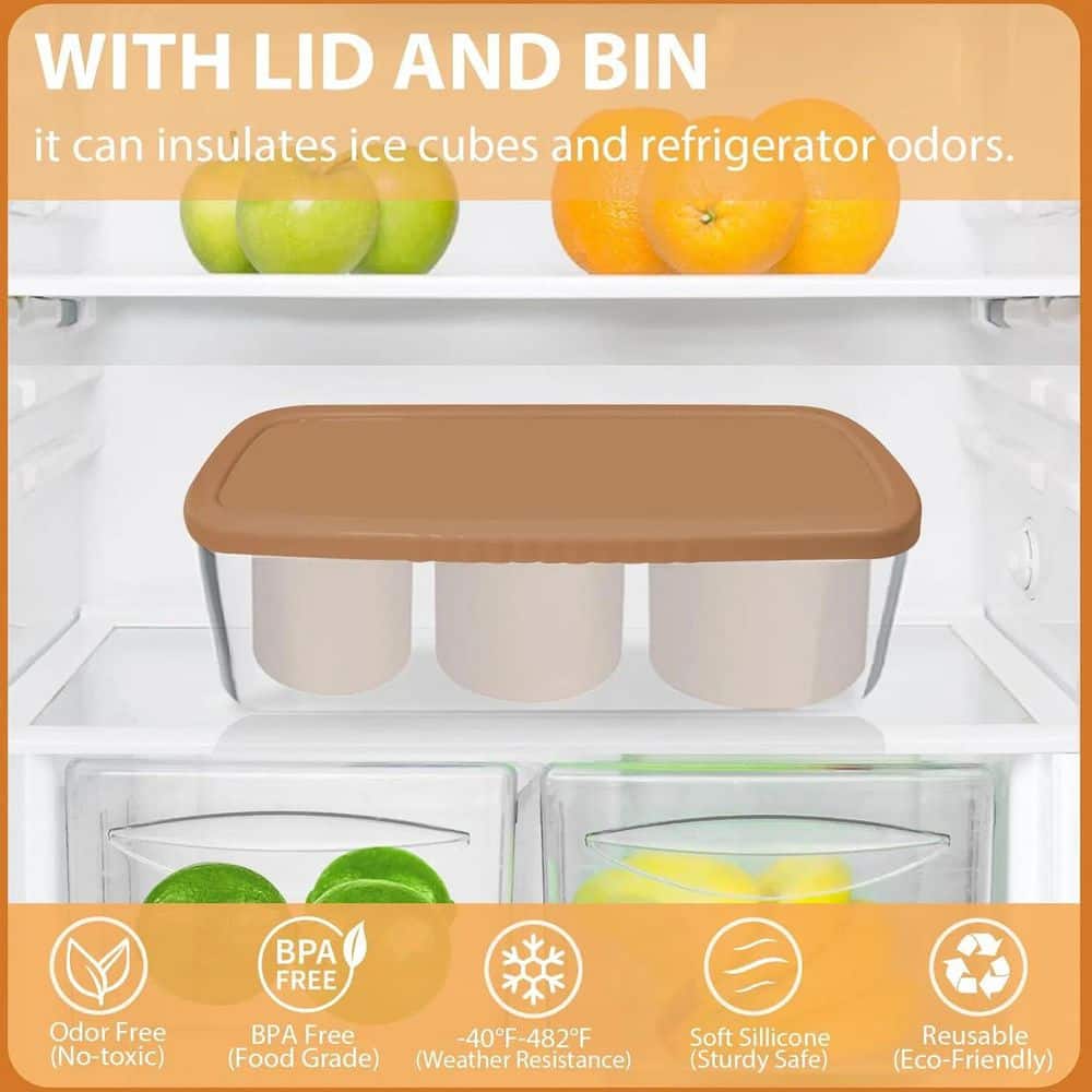 40 oz. Brown Silicone Tumbler Hollow Cylinder Ice Mold with Lid and Bin, Slow-Melt Ice for Water Bottles and Drinks - Hercitys