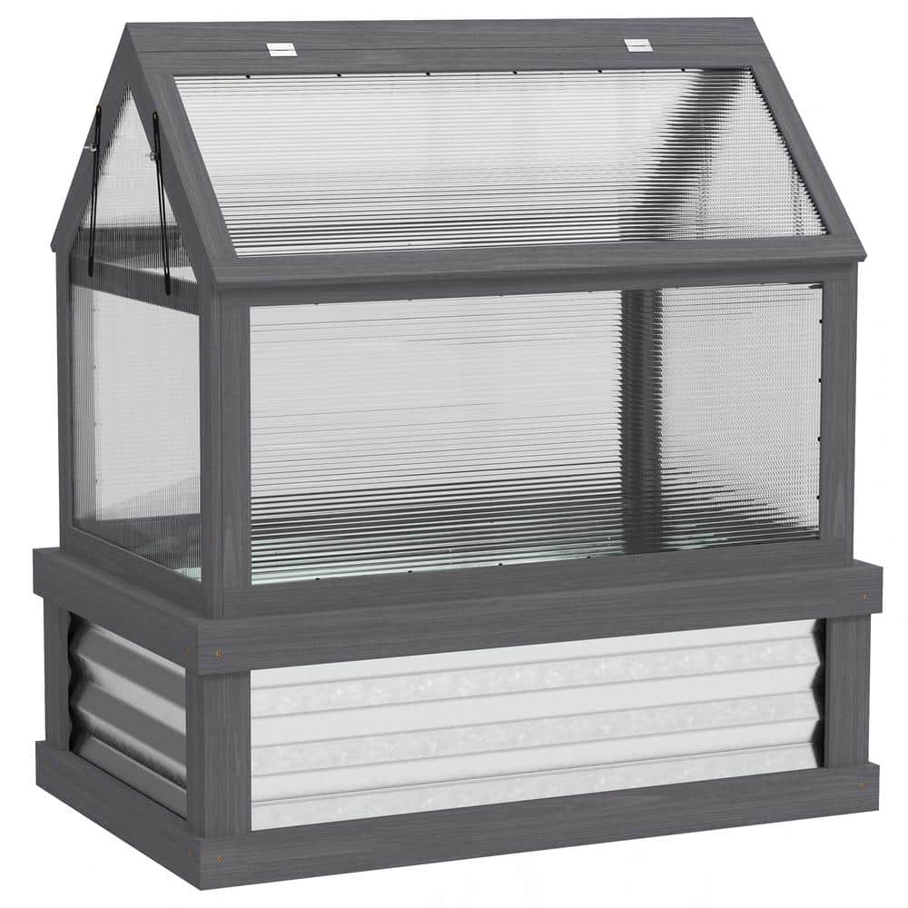 35.5 in. x 22.5 in. x 38.25 in. Fir Wood, Polycarbonate Wood Gray Cold Frame Greenhouse, Raised Garden Bed - Hercitys