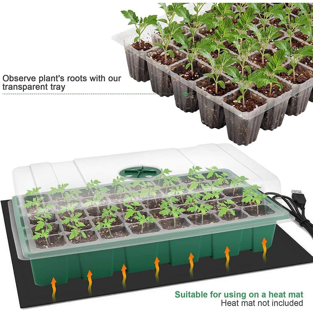 5-Pack Mini Seedling Starter Tray Kit with Humidity Vented Domes and Base, Transparent Plastic, 200 Cells Total - Hercitys