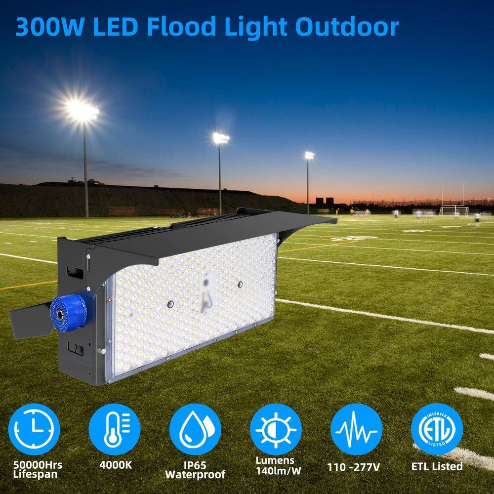 1500-Watt Equivalent 39000 Lumens 120° Black Integrated LED Flood Light, 4000K LED Stadium Arena Lighting 2-Pack - Hercitys