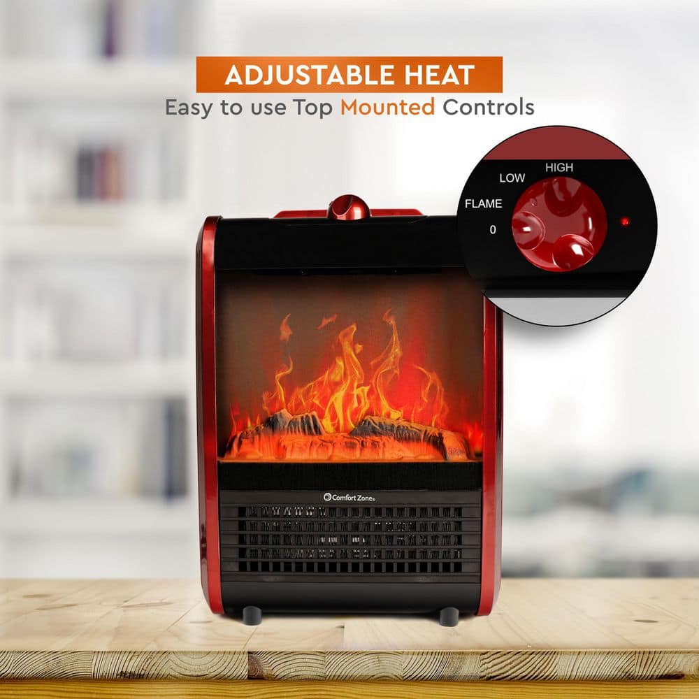 1,200-Watt Mini Ceramic Fireplace Electric Heater with Simulated Flame in Red - Hercitys