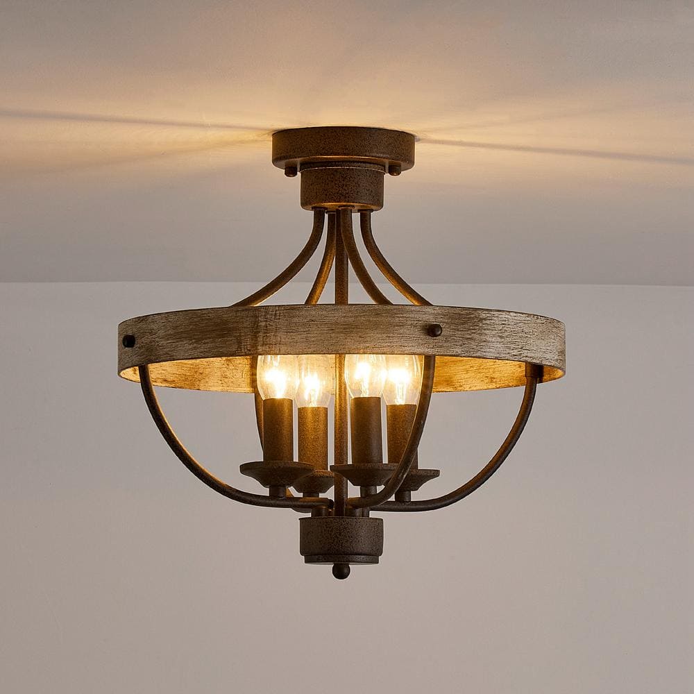 15.4 in 4-Light Bronze Industrial Semi-Flush Mount Ceiling Light Fixture - Hercitys