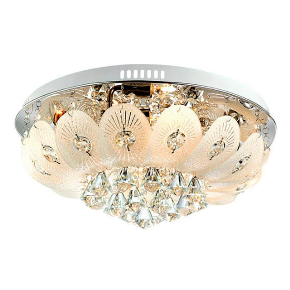 19.68 in. 6-Light Silver Modern K9 Crystal Flush Mount Ceiling Light for Bedroom Living Room, No Bulbs Included - Hercitys