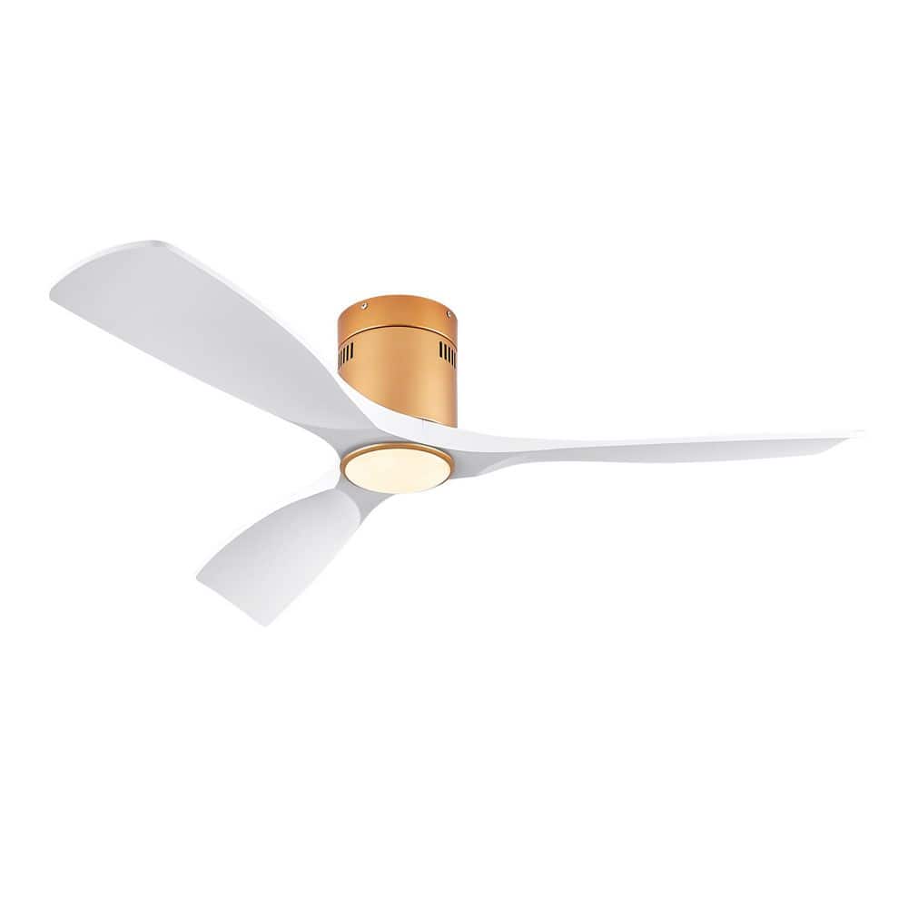 52 in. Integrated LED Indoor/Outdoor Gold White-Blades Ceiling Fan with Light Kit and Remote Control - Hercitys