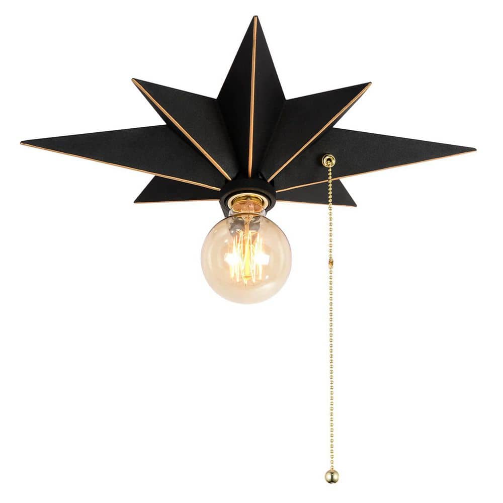 16 in. Black LED Flush Mount Ceiling Star Light with Pull Chain, Farmhouse Lighting for Hallway Entryway Porch - Hercitys