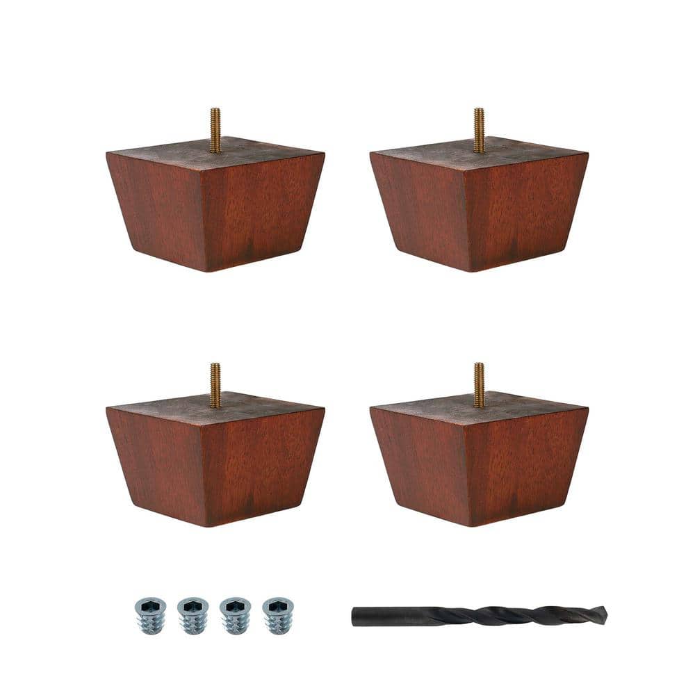 2-3/4 in. x 4-3/8 in. Stained Cherry Solid Hardwood Square Bun Foot (4-Pack) - Hercitys