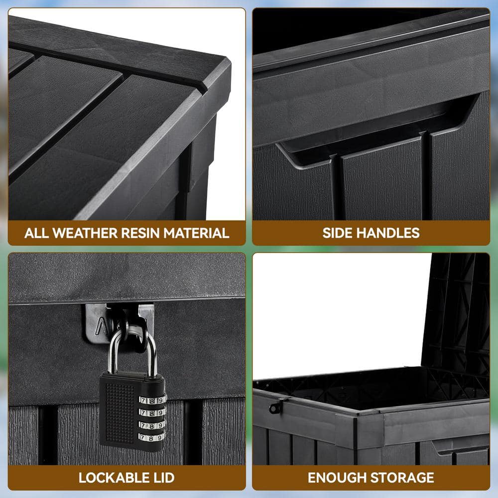 51 Gal. Water Resistant Resin Lockable Deck Box, Black - Hercitys