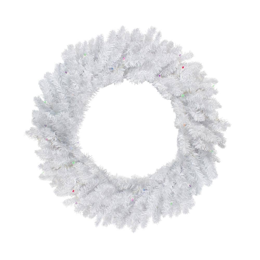 30 in. Battery Operated Pre-Lit LED Artificial Christmas Wreath with Multi-Lights in Snow White - Hercitys