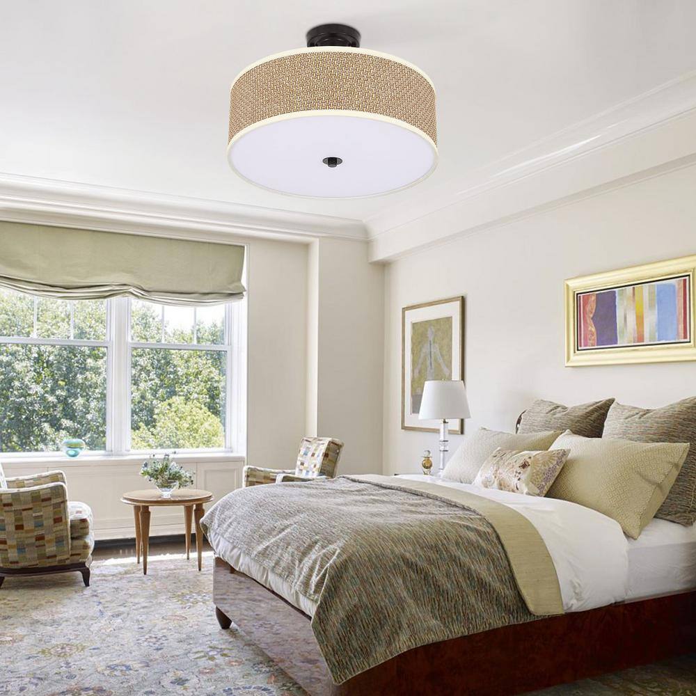 16.9 in. 3-light Brown Modern Rattan Semi-flush Mount Ceiling-Light - Hercitys