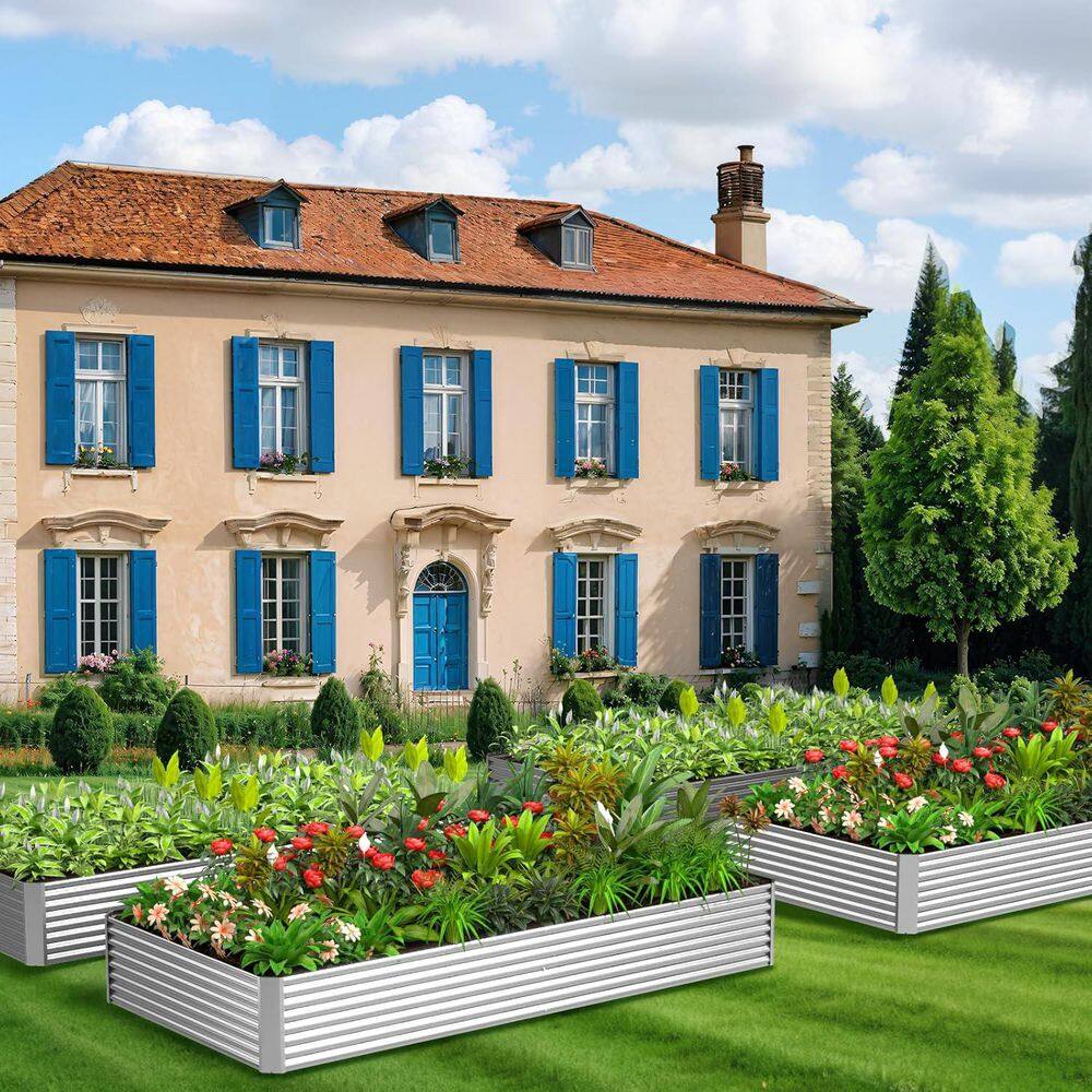 36 in. x 18 in. Silver Finish Steel Galvanized Raised Garden Bed with Drainage Hole Above Ground Garden Box (3-Pack) - Hercitys