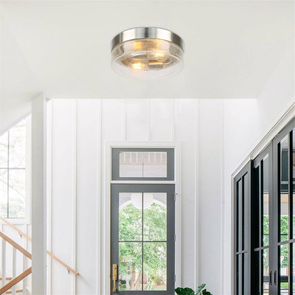 10.75 in. 2-Light Modern Silver Flush Mount Ceiling Light Hight Quality Glass Shade - Hercitys
