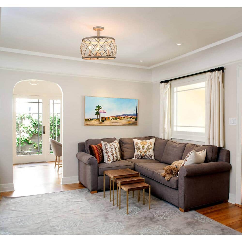 16.89 in. 3-Light Nickel Modern Semi-Flush Mount with No Glass Shade and No Bulbs Included 1-Pack - Hercitys