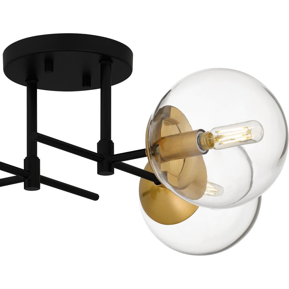 21.88 in. 4-Light Matte Black and Nouveau Gold Semi-Flush Mount with Clear Glass Shades - Hercitys