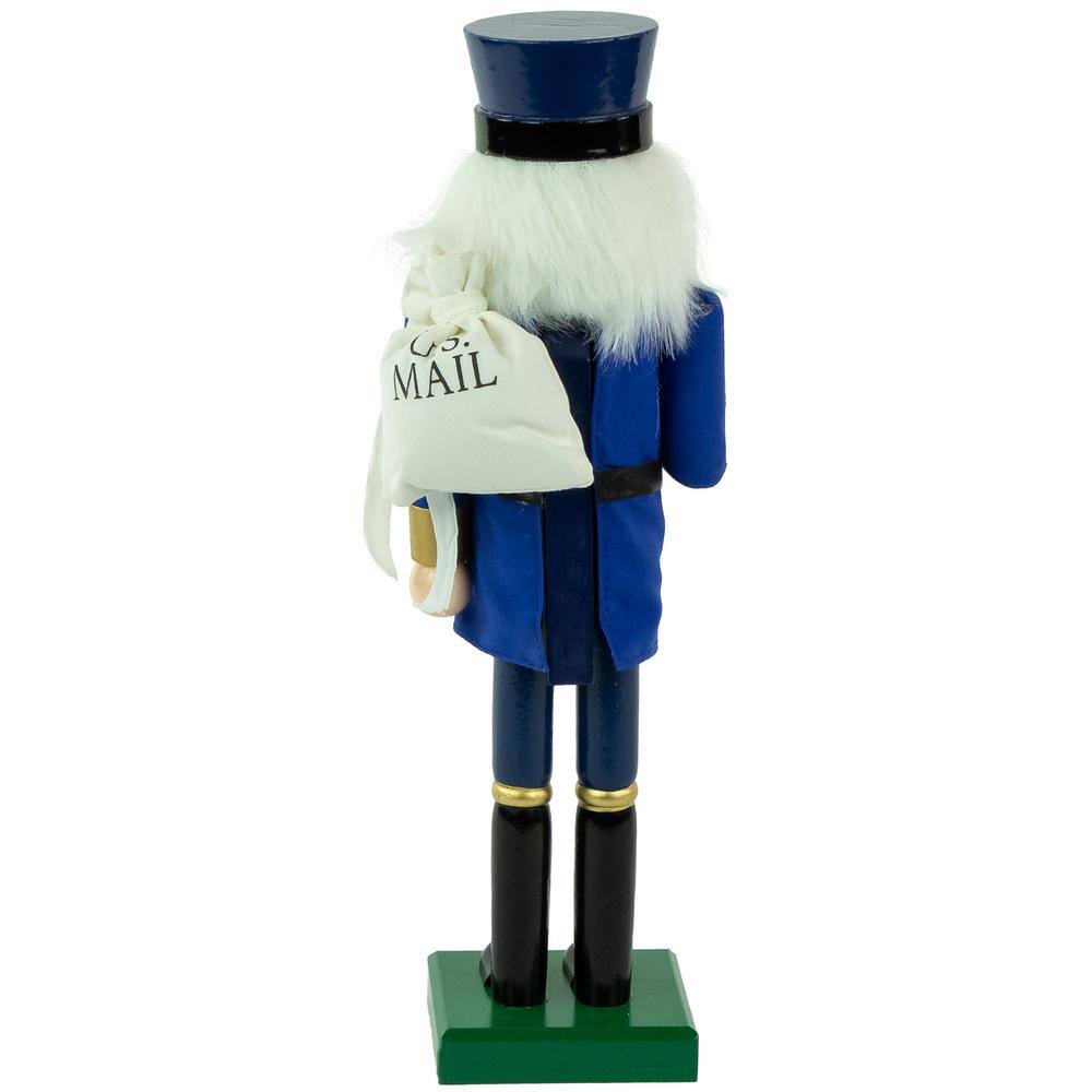 14 in. Blue and Gold Wooden Mail Carrier Christmas Nutcracker - Hercitys
