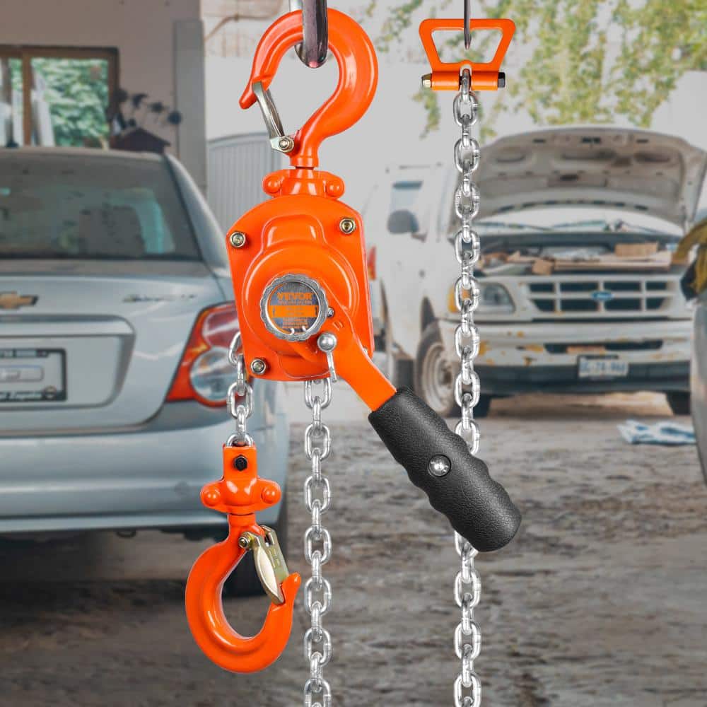 1/2 Ton Manual Lever Chain Hoist 5 ft. Long Chain Hoist with 360° Rotation Hook and Double-Pawl Brake - Hercitys