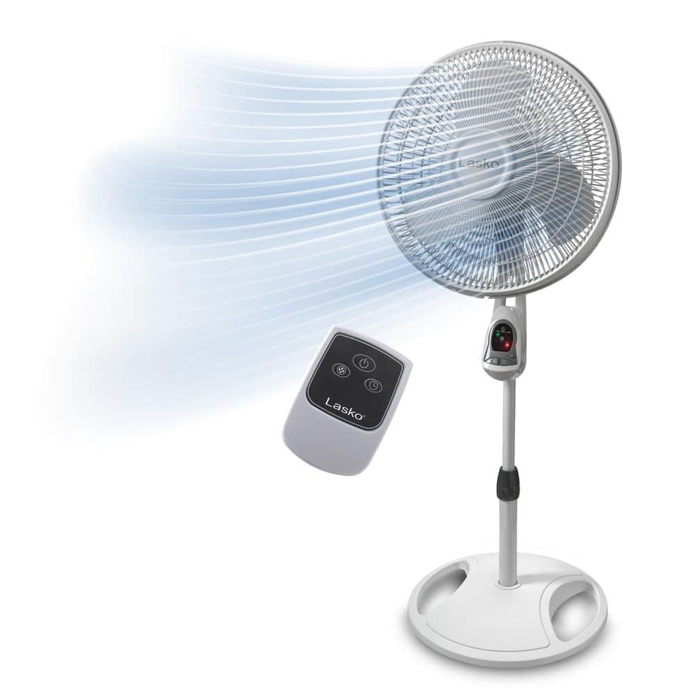 16 in. 3 Speed Oscillating Pedestal Fan with Adjustable Height, Remote Control, and Auto Off Timer in White - Hercitys