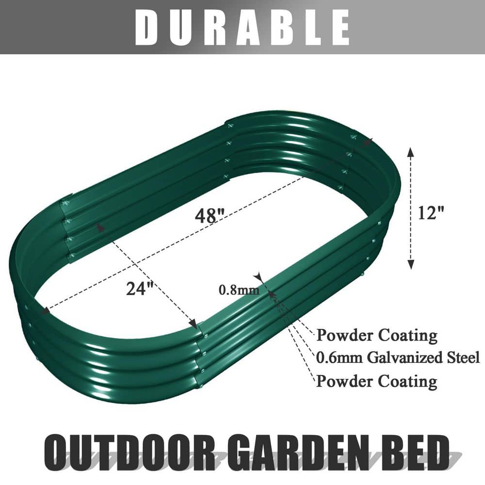 48 in. x 24 in. x 12 in. Galvanized Metal Raised Garden Bed in Green (2-Pack) - Hercitys