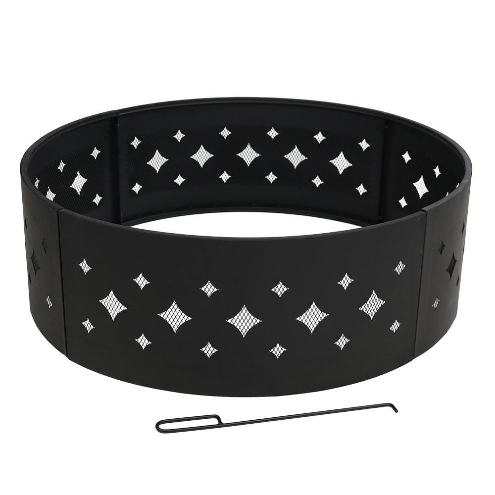 36 in. Round Heavy-Duty Steel Diamond Wood Burning Fire Pit Ring - Hercitys